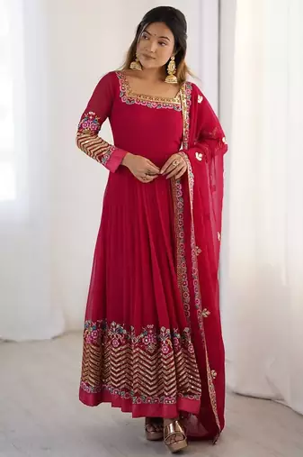Pink Heavy Georgette Anarkali Set with Multi-Thread Sequence Work