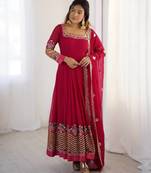 Pink Heavy Georgette Anarkali Set with Multi-Thread Sequence Work