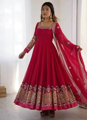 Pink Heavy Georgette Anarkali Set with Multi-Thread Sequence Work 2