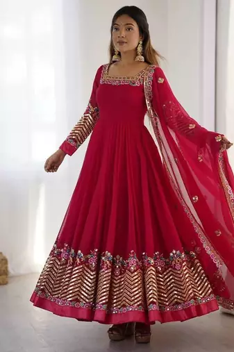 Pink Heavy Georgette Anarkali Set with Multi-Thread Sequence Work