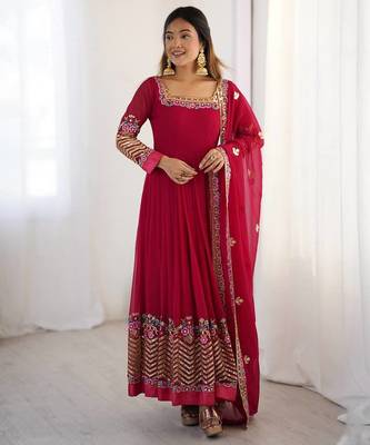 Pink Heavy Georgette Anarkali Set with Multi-Thread Sequence Work 3