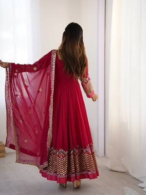Pink Heavy Georgette Anarkali Set with Multi-Thread Sequence Work 4
