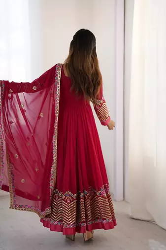 Pink Heavy Georgette Anarkali Set with Multi-Thread Sequence Work