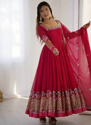 Pink Heavy Georgette Anarkali Set with Multi-Thread Sequence Work 5