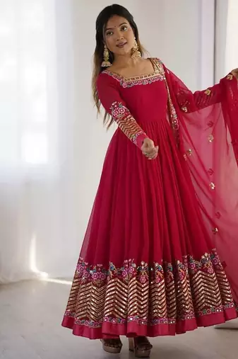 Pink Heavy Georgette Anarkali Set with Multi-Thread Sequence Work