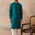 Mens turquoise blue rayon embroidered solid straight kurta with trousers