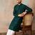 Mens green rayon embroidered solid straight kurta with trousers