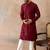 Mens maroon rayon embroidered solid straight kurta with trousers