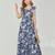 Blue & white floral printed cotton ruffle maxi dress for girls