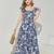 Blue & white floral printed cotton ruffle maxi dress for girls