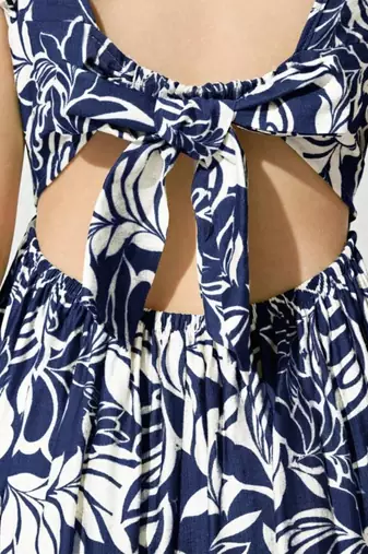 Blue & white floral printed cotton ruffle maxi dress for girls