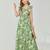 Green & white floral printed cotton ruffle maxi dress for girls