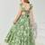 Green & white floral printed cotton ruffle maxi dress for girls