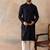 Mens blue rayon embroidered solid straight kurta with trousers