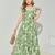 Green & white floral printed cotton ruffle maxi dress for girls