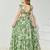 Green & white floral printed cotton ruffle maxi dress for girls