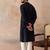 Mens blue rayon embroidered solid straight kurta with trousers