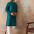 Mens turquoise blue rayon embroidered solid straight kurta