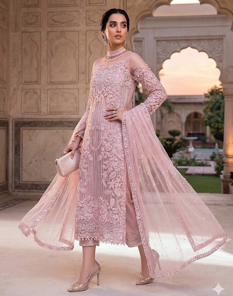 Womens new soft net with heavy embroiedery with sequence work  kurta set
