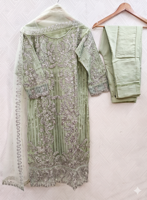 Womens soft net with heavy embroiedery with sequence work kurta set 3