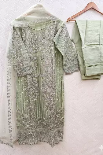 Womens soft net with heavy embroiedery with sequence work kurta set