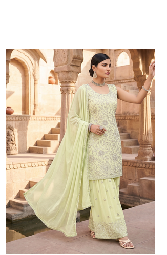 Womens georgette embroidered sharara set with sequence work and lace border dupatta 3