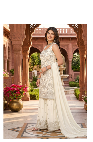 Womens new  georgette embroidered sharara set with sequence work and lace border dupatta 3