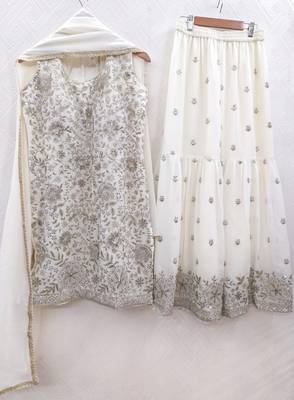 Womens new  georgette embroidered sharara set with sequence work and lace border dupatta 4