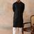Mens black rayon embroidered solid straight kurta