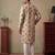 Mens silk blend embroidered solid cream kurta