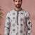 Mens silk blend embroidered solid blue kurta