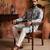 Mens silk blend embroidered solid blue kurta