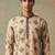 Mens silk blend embroidered solid cream kurta with trousers