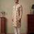 Mens silk blend embroidered solid cream kurta with trousers