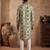 Mens silk blend embroidered solid green kurta with trousers