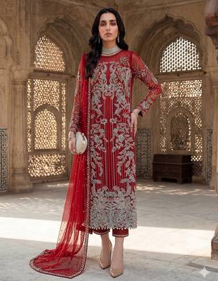 Womens new soft net with heavy embroiedery with sequence work kurta set 1