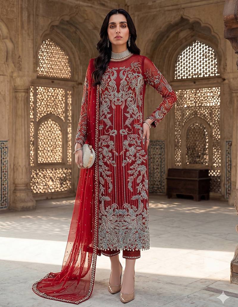 Womens new soft net with heavy embroiedery with sequence work  kurta set