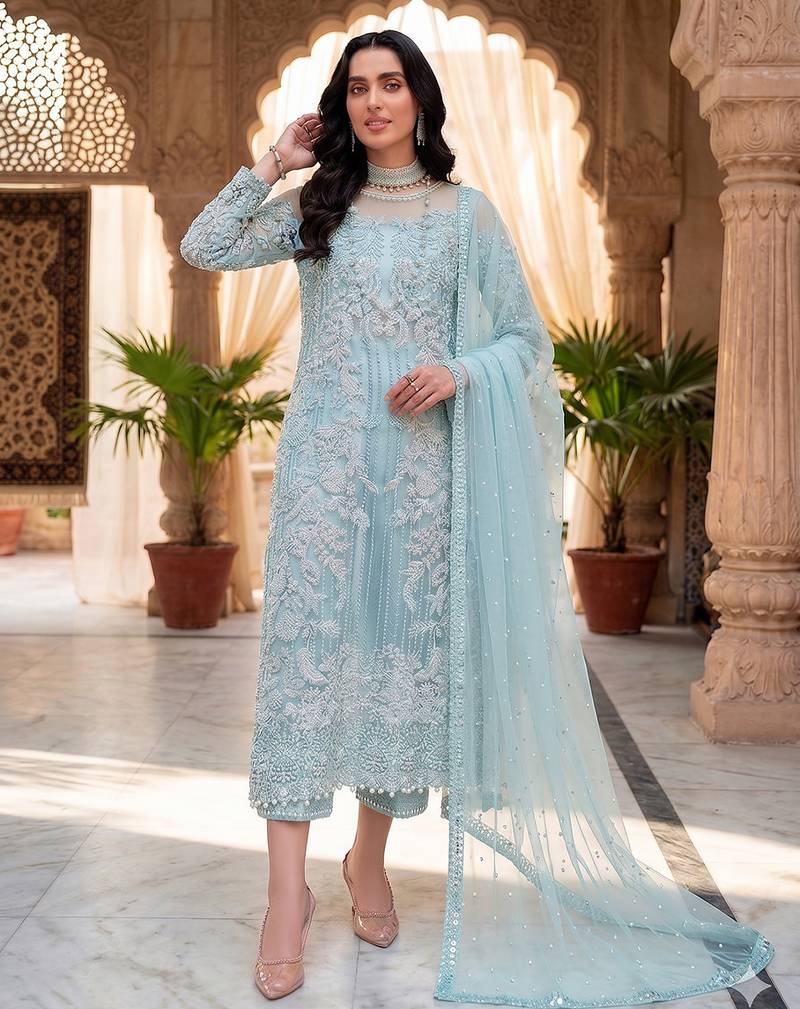 Womens new soft net with heavy embroiedery with sequence work  kurta set