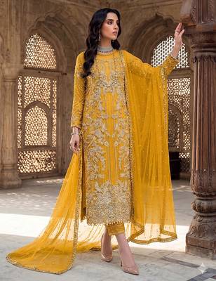 Womens new soft net with heavy embroiedery with sequence work kurta set 1