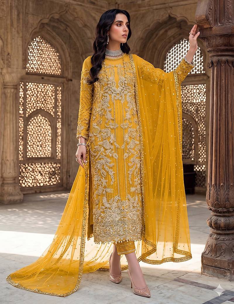 Womens new soft net with heavy embroiedery with sequence work  kurta set