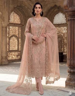Womens net with heavy embroiedery with sequence work kurta set 1
