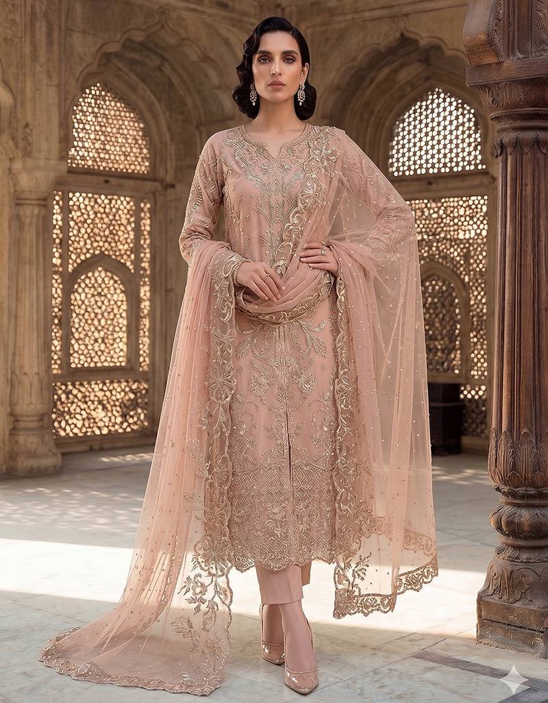 Womens new net with heavy embroiedery  with sequence work kurta set