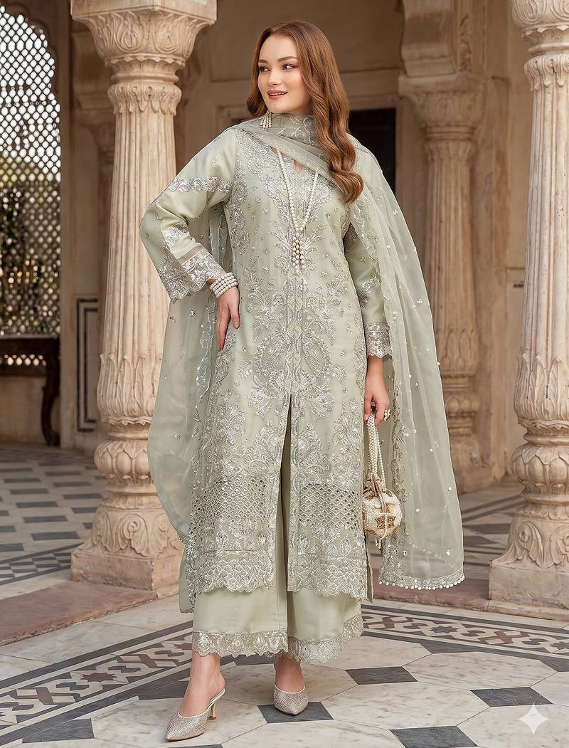 Womens new net with heavy embroiedery  with sequence work kurta set