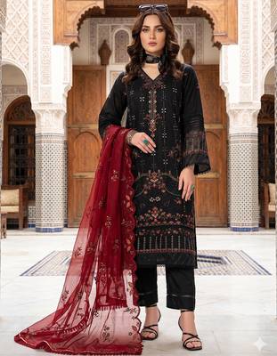 Womens net with heavy embroiedery with sequence work kurta set 1