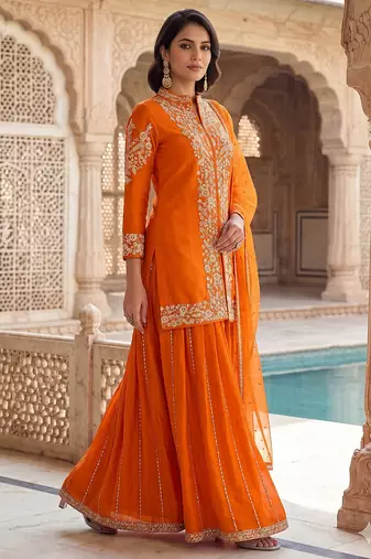 Womens new trendy silk with heavy embroiedery with sequence work kurta set