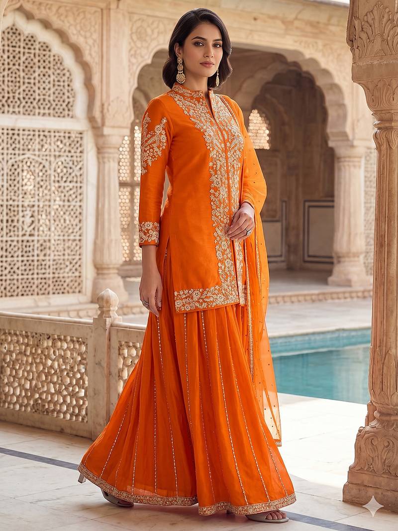 Womens new trendy silk with heavy embroiedery with sequence work kurta set