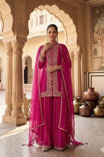 Womens silk with heavy embroiedery with sequence work kurta set