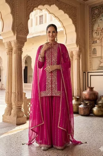 Womens silk with heavy embroiedery with sequence work kurta set