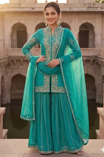 Womens new trendy silk with heavy embroiedery with sequence work kurta set