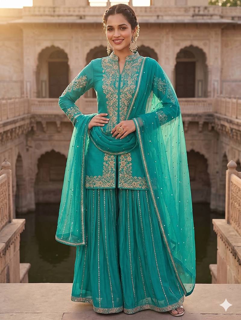 Womens new trendy silk with heavy embroiedery with sequence work kurta set